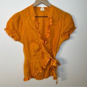 Anthropologie Edme & Esyllte Orange Wrap Top with Ruffles, Size 6